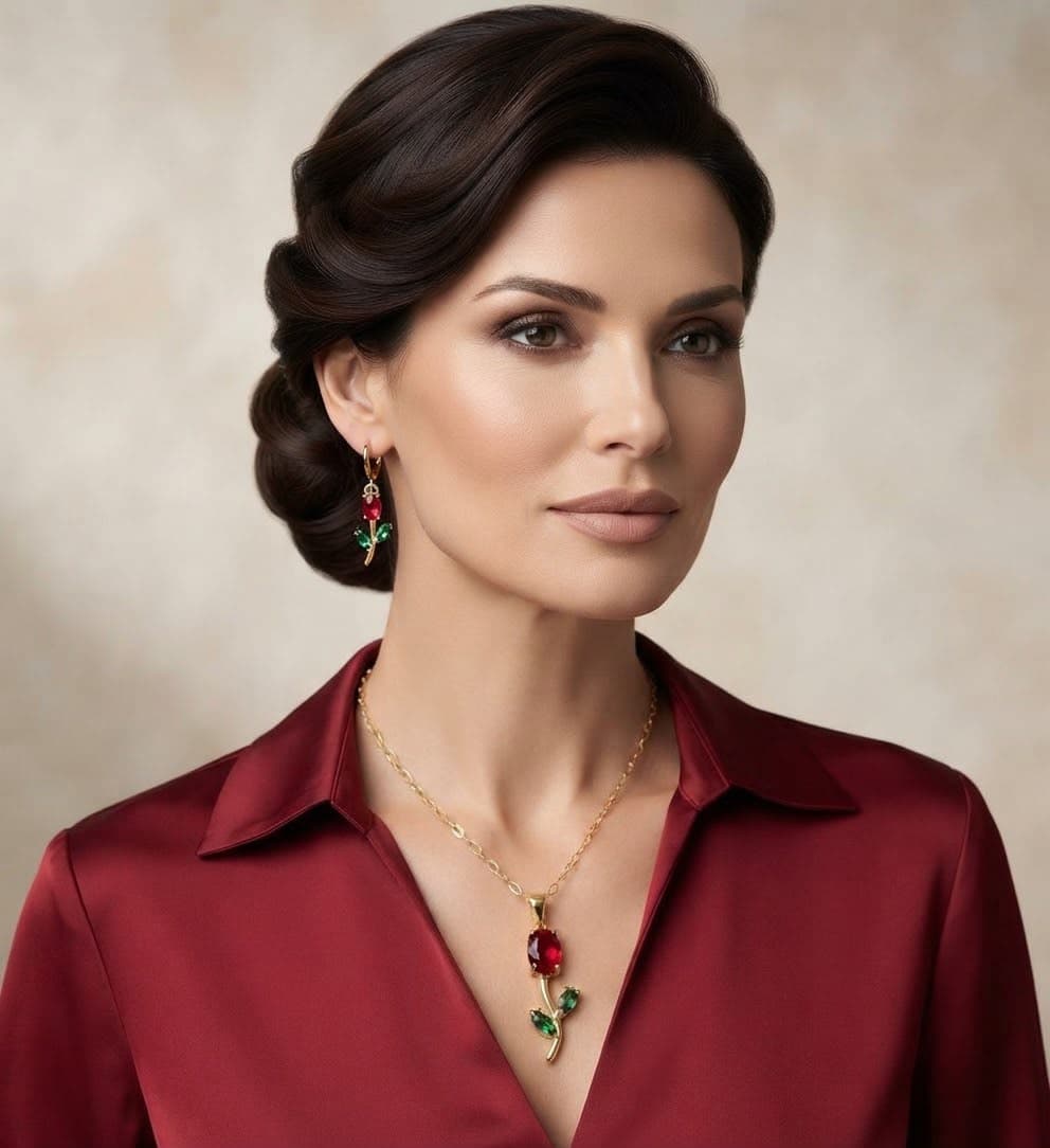 Ensemble Collier et Boucles d'Oreilles Tulipe